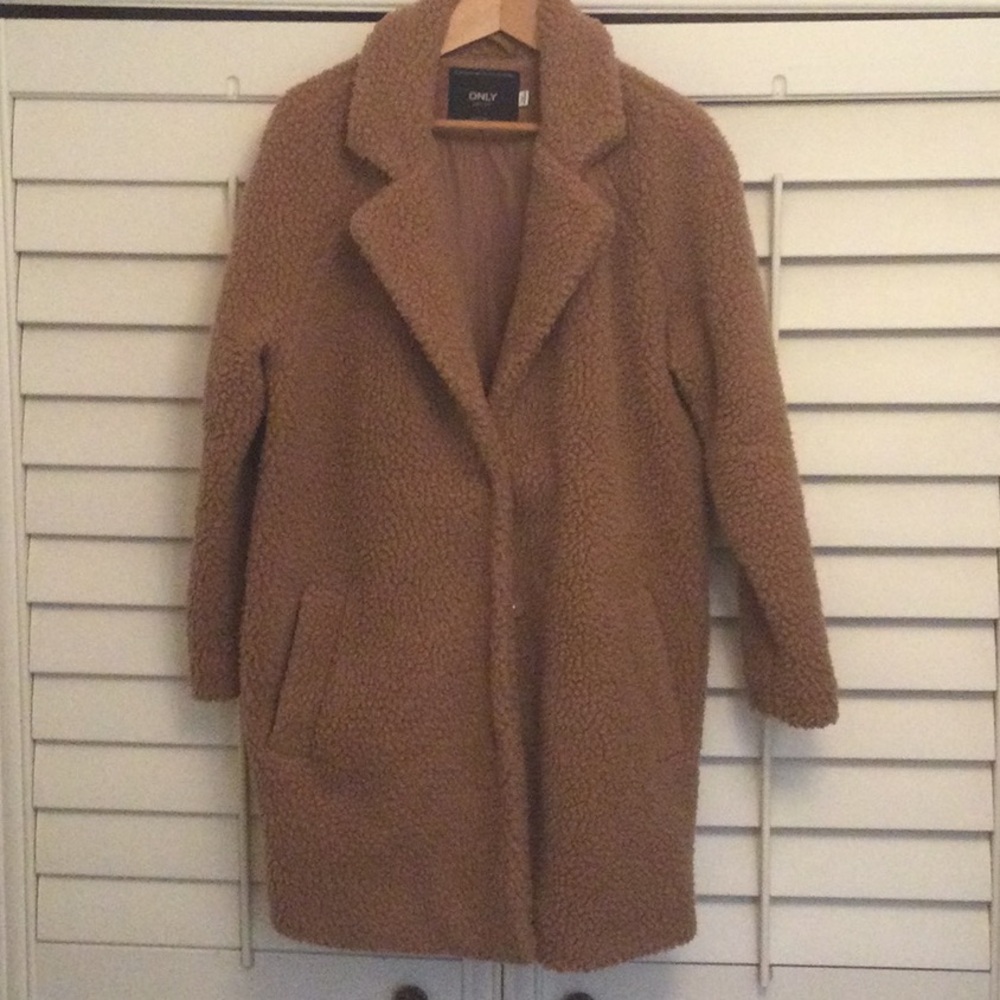 Only Tan Teddy Jacket Soft Plush Outerwear